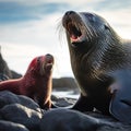 Antarctic Fur Seal with Pup Royalty Free Stock Photo