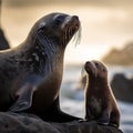 Antarctic Fur Seal with Pup Royalty Free Stock Photo