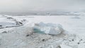 Antarctic gull fly over iceberg aerial top view