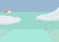 Antarctic landscape vector illustration. Cartoon frost nature scenery of North with iceberg and sea.