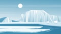 Antarctic landscape vector illustration. Cartoon frost nature scenery of North with iceberg snow mountain, arctic ice Royalty Free Stock Photo