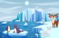 Antarctic scene with many animals . Vector Royalty Free Stock Photo
