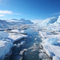 Antarctica and Arctic, glaciers and snowy landscape. Glacial retreat (modern deglaciation).