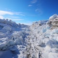 Antarctica and Arctic, glaciers and snowy landscape. Glacial retreat (modern deglaciation).