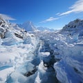 Antarctica and Arctic, glaciers and snowy landscape. Glacial retreat (modern deglaciation).