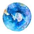 Antarctica Globe South Pole on the globe. Earth planet. Watercolor.