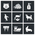 Antarctica icons set. Vector Illustration.