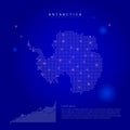 Antarctica illuminated map with glowing dots. Dark blue space background. Vector illustration