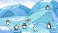 Antarctica Penguin Backdrop Cartoon Background. cute oil pastel drawing crayon doodle for children book illustration