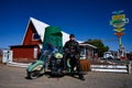 Antares Point, AZ, USA, November 1st, 2019: Motorcycle man taking break at Ranchero Motel