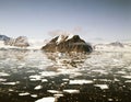 ,antartic icebergs floating on the sea from aerial point o f view in panoramic view Royalty Free Stock Photo