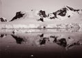 antartic icebergs floating on the sea from aerial point o f view in panoramic view Royalty Free Stock Photo