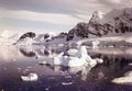 antartic icebergs floating on the sea from aerial point o f view in panoramic view Royalty Free Stock Photo