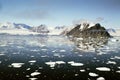 antartic icebergs floating on the sea from aerial point o f view in panoramic view