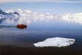 antartic icebergs floating on the sea from aerial point o f view in panoramic view Royalty Free Stock Photo