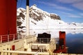 antartic icebergs floating on the sea from aerial point ofrf view in panoramic view snow covered Royalty Free Stock Photo