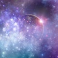Antasy deep space planets in colorful celestial clouds