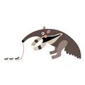 Anteater eating ants cartoon character.