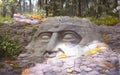 Antediluvian stone head sprouting from the ground Royalty Free Stock Photo