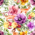 Antelope animal in flowers. Fashion repeating pattern. Watercolor