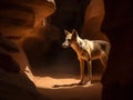 Antelope Canyon Whispers: A Coyote\'s Solitary Stroll Royalty Free Stock Photo