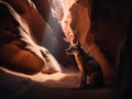 Antelope Canyon Whispers: A Coyote\'s Solitary Stroll Royalty Free Stock Photo