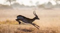 Antelope jumping. Very dynamic shot. Botswana. Okavango Delta. Royalty Free Stock Photo