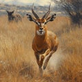 Antelope Running Through Tall Grass Royalty Free Stock Photo