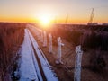 Antenna Array. A long row of radio telescopic antennas