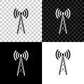 Antenna icon isolated on black, white and transparent background. Radio antenna wireless. Technology and network signal