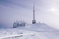Antenna and meteorological station in winter at Puy de Dome Royalty Free Stock Photo