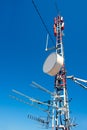 Antenna repeater messy mast in blue sky Royalty Free Stock Photo