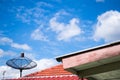 Antenna on the roof with the blue sky background Royalty Free Stock Photo