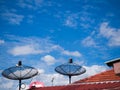 Antenna on the roof with the blue sky background