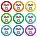 Antenna, signal vector icons, set of colorful flat design buttons for webdesign and mobile applications Royalty Free Stock Photo