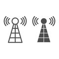 Antenna with signals line and glyph icon. Radio tower vector illustration isolated on white. Radar outline style design Royalty Free Stock Photo