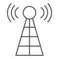 Antenna with signals thin line icon. Radio tower vector illustration isolated on white. Radar outline style design Royalty Free Stock Photo