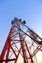 Antenna for Telephone communications in bright sky day time. Royalty Free Stock Photo