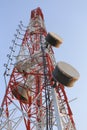 Antenna for Telephone communications in bright sky day time. Royalty Free Stock Photo