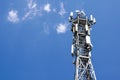 Antenna tower,antenna tower building with the blue sky. Close-up of the antenna building with the sky background. Royalty Free Stock Photo