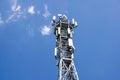 Antenna tower,antenna tower building with the blue sky. Close-up of the antenna building with the sky background. Royalty Free Stock Photo