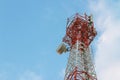Antenna tower,antenna tower building with the blue sky.Close-up of the antenna building with the sky background Royalty Free Stock Photo