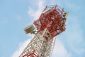 Antenna tower,antenna tower building with the blue sky.Close-up of the antenna building with the sky background Royalty Free Stock Photo