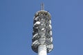 Antenna tower,antenna tower building with the blue sky. Close-up of the antenna building with the sky background. Royalty Free Stock Photo