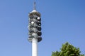 Antenna tower,antenna tower building with the blue sky. Close-up of the antenna building with the sky background. Royalty Free Stock Photo