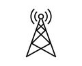 Antenna tower icon with tall telecommunication broadcast radio mast or base station glyph symbol.