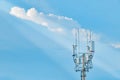 Antenna and Transceiver 5G, 4G on blue sky with cloud background