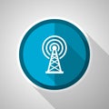 Antenna, wireles communication symbol, flat design vector blue icon with long shadow Royalty Free Stock Photo