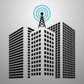 Antennas on buildings in the city icon set Royalty Free Stock Photo