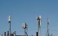 Antennas for cellular and mobile communication in sky background. Antennas of mobile phone communication, television Royalty Free Stock Photo